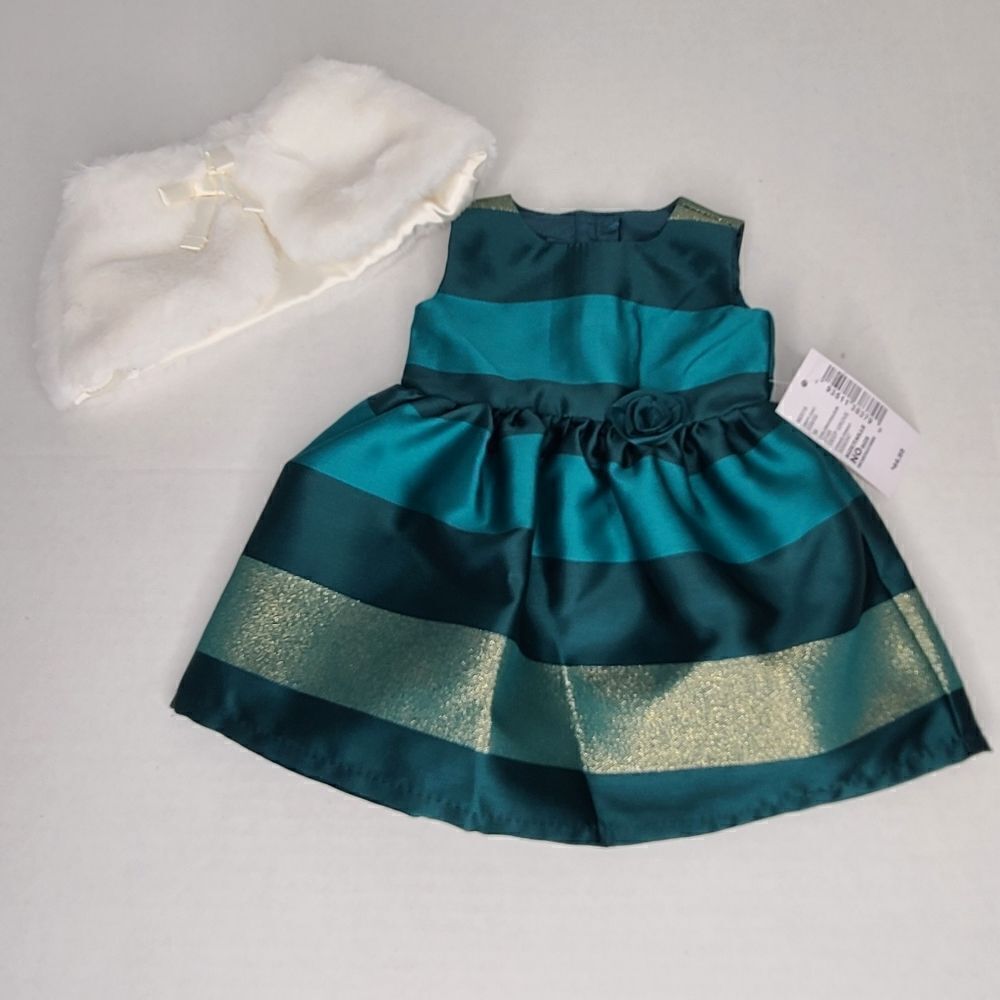18" Standard Doll Dress Cape Green Metalic Stripe - Picture 2 of 12